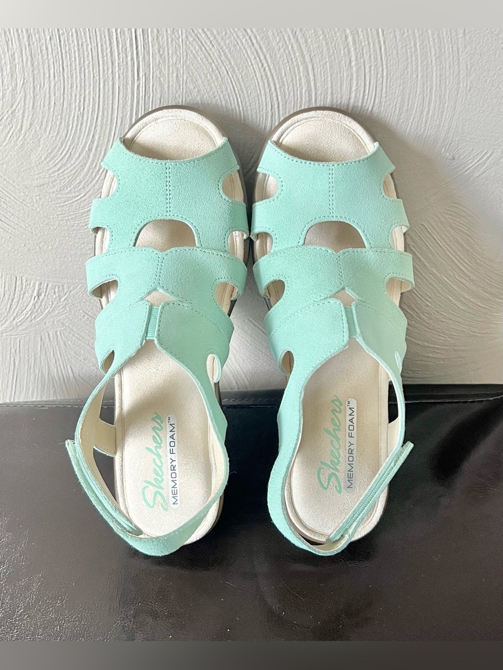 Skechers Parallel Stylin Suede Wedge Peep Toe Cutout Sandals